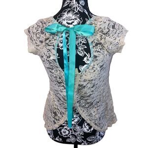 Daytrip Lace T Shirt Slit Back Ribbon Bow Lace Up Casual Fall Spring Buckle